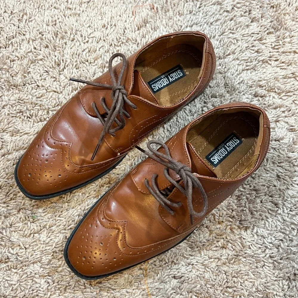 1045 | Stacy Adams Wingtip Brogue Oxford Dress Shoes Cognac Boys 5M